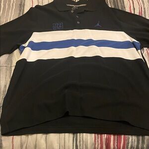Jordan Men's Polo Shirt with Black, White, and Blue Stripes